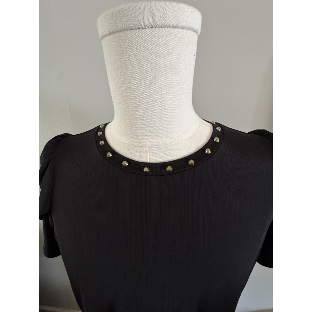 Michael Kors Black Gold Studded Strech Short Sleeve Shirt Size Large - Picture 2 of 6